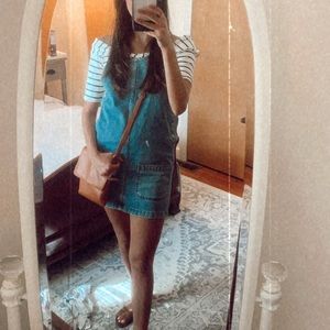 TOPSHOP moto scoop neck denim pinafore, US 0